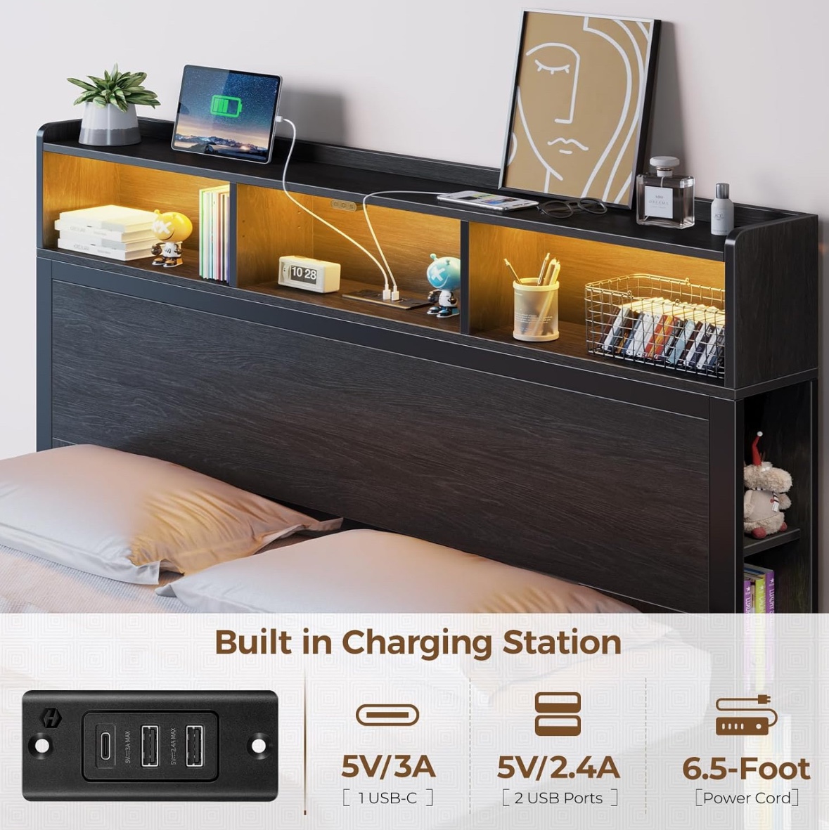 Queen Size Bed Frame with Headboard and Storage Drawers - photo 3