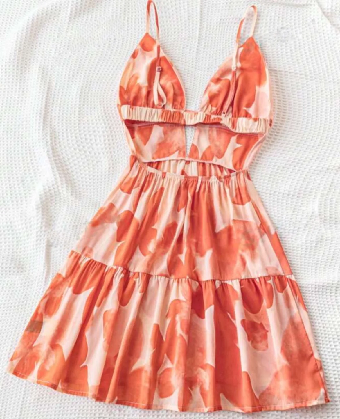 Orange Floral Cutout Dress image indicator(2)