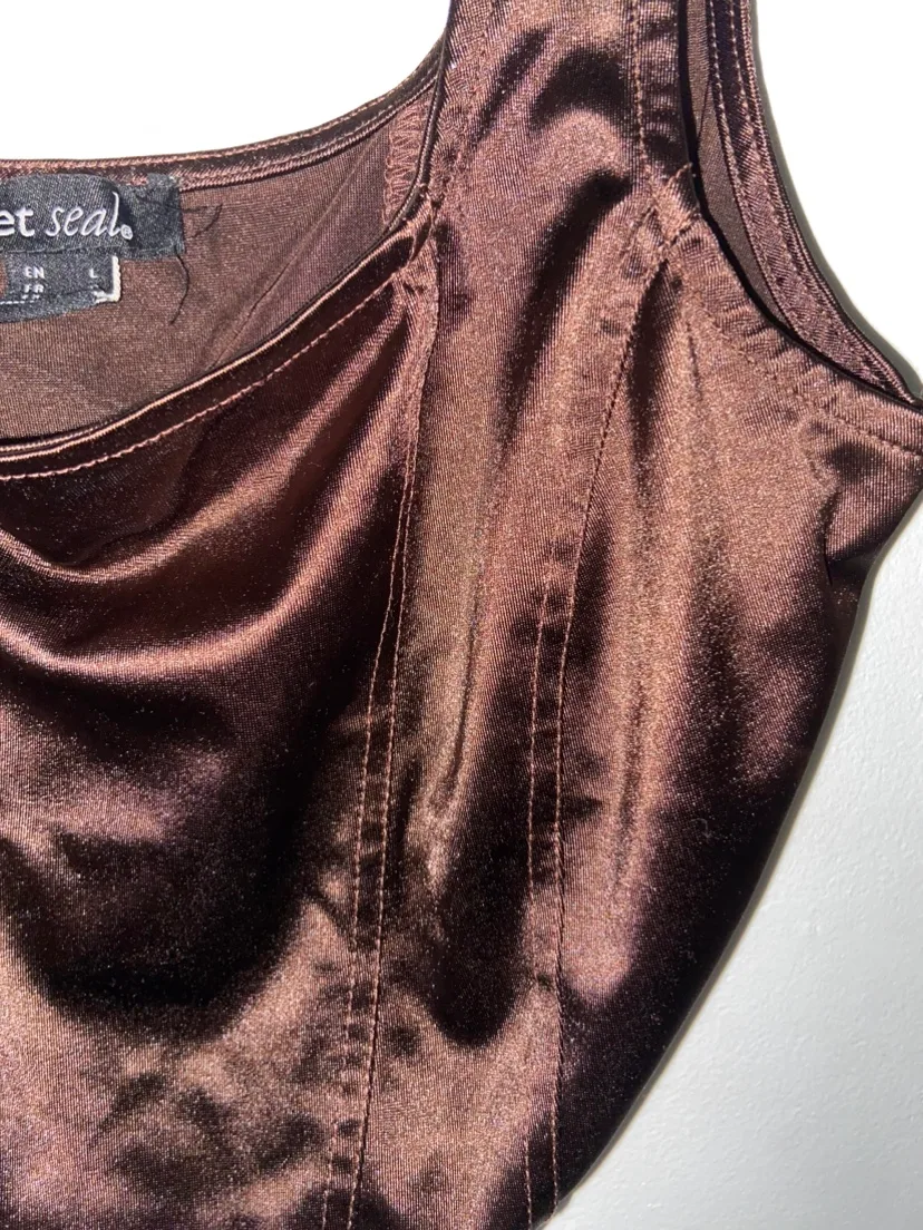 Wet Seal Brown Satin Crop Top Size Large image indicator(2)