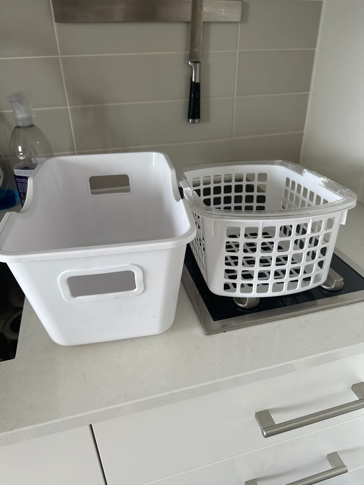 2 White Plastic Storage Bins thumbnail