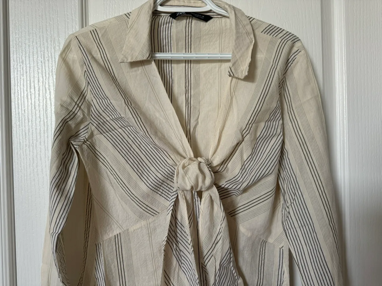 Zara Striped Tie Front Long Blouse image indicator(3)