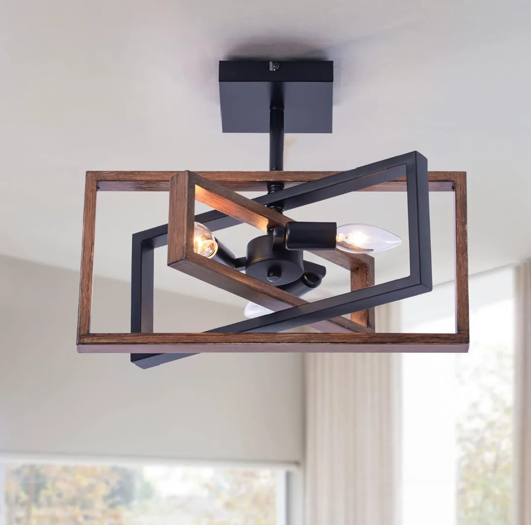 Modern Ceiling Light (Wooden and Black) thumbnail