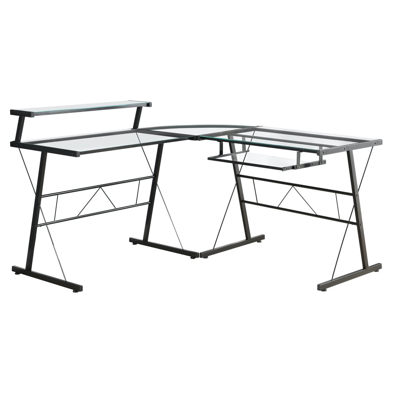 Mila L-Shaped 59"W Desk with Dark Glass Top - Black - photo 4