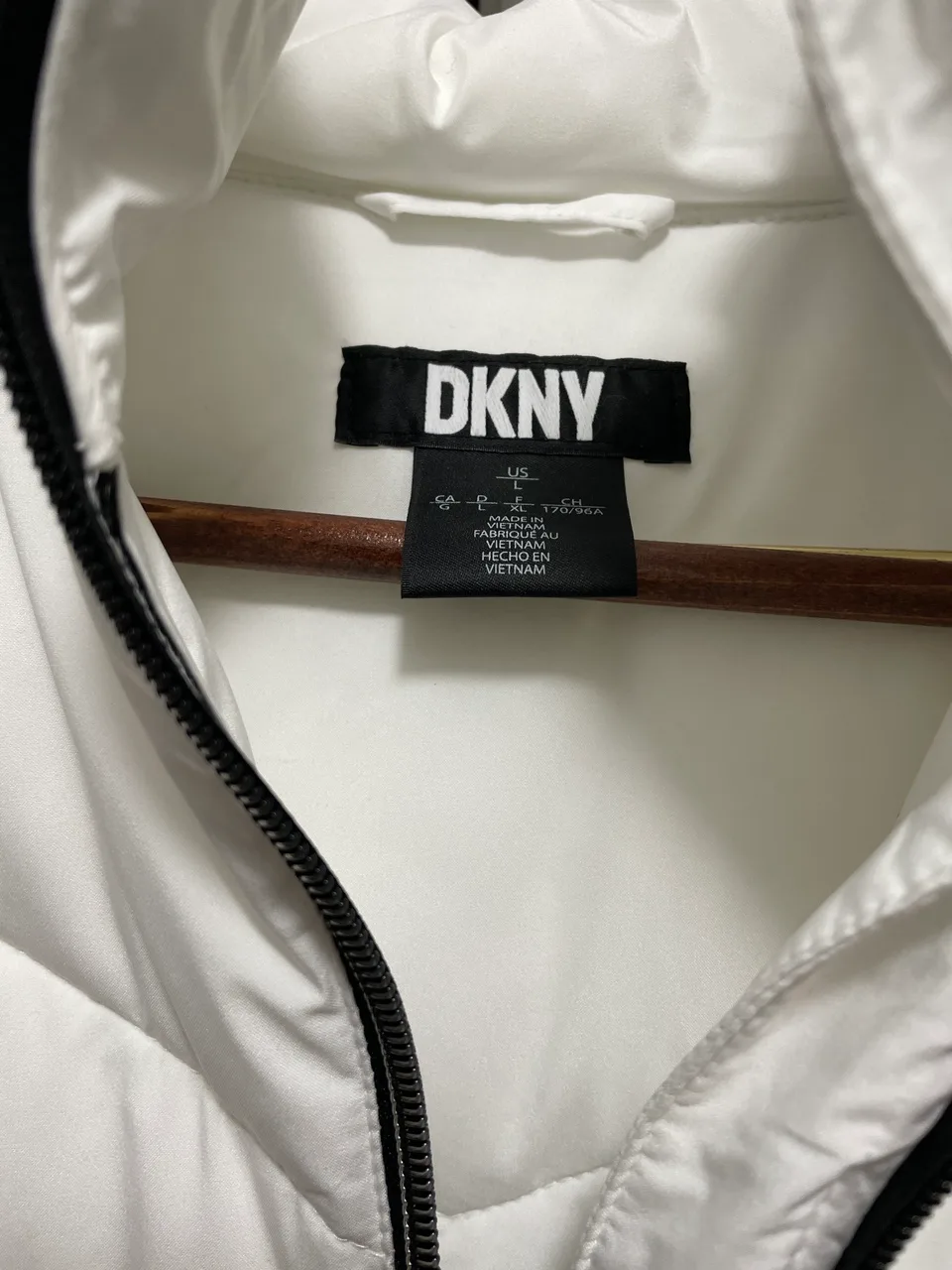 DKNY White Puffer Jacket with Faux Fur Hood image indicator(7)