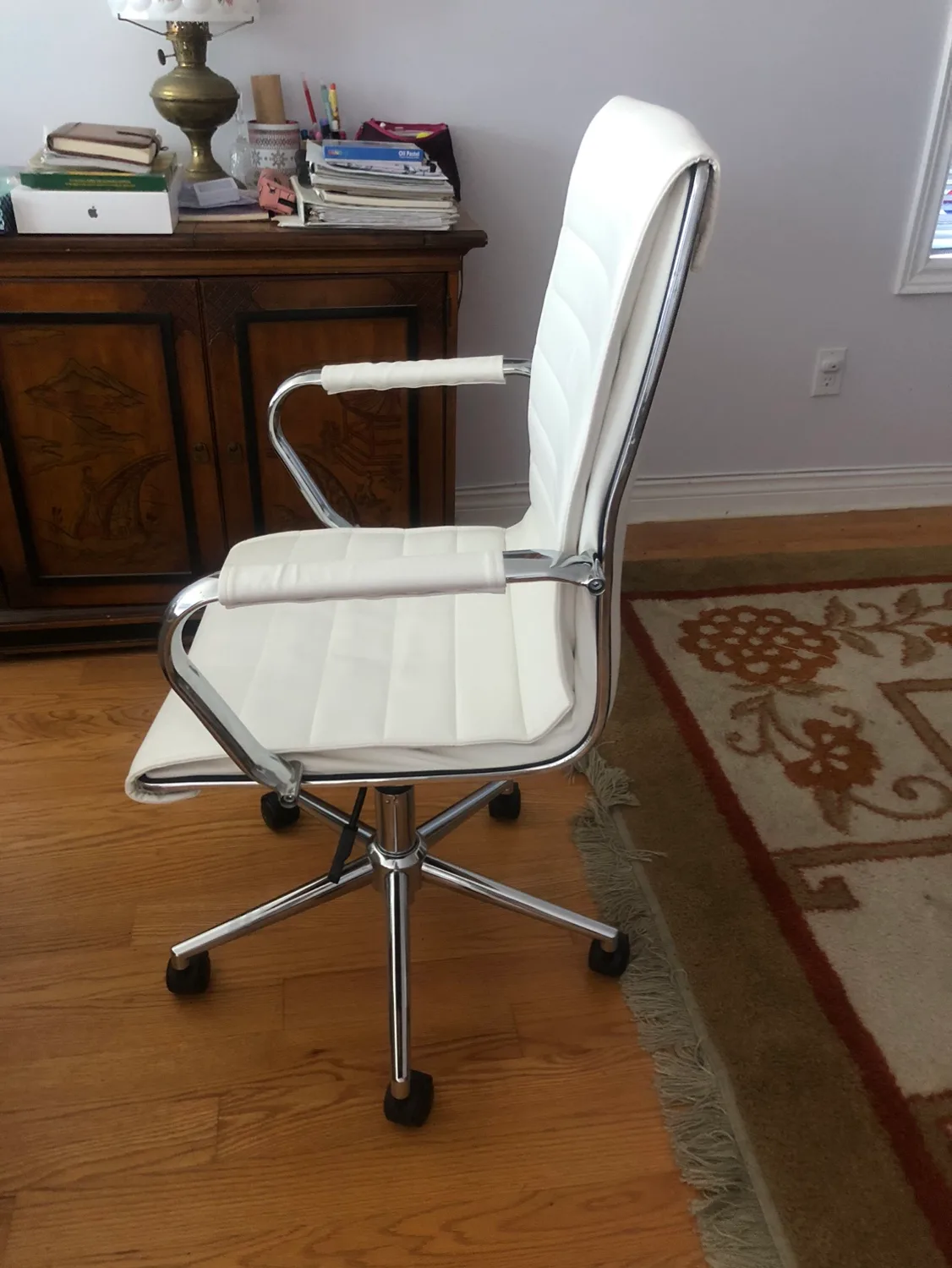 White Faux Leather Office Chair with Chrome Base image indicator(2)