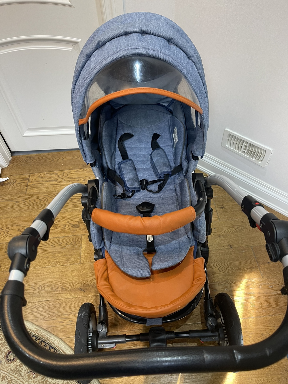 Shell baby stroller with bassinet and a diaper bag