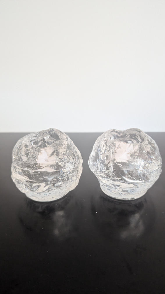 Kosta Boda Snow Ball Crystal Votive Candle Holder Pair