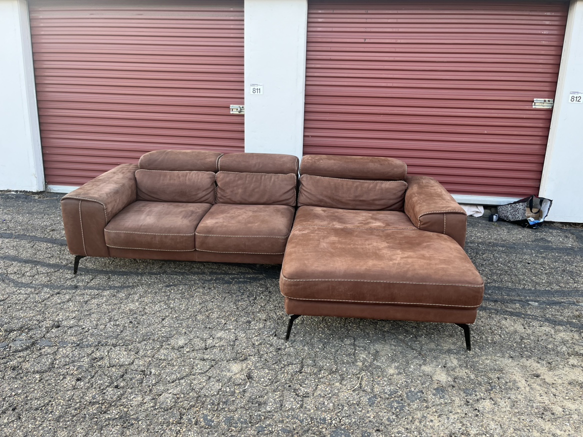 Brown suede Leather Sectional Sofa (free delivery)