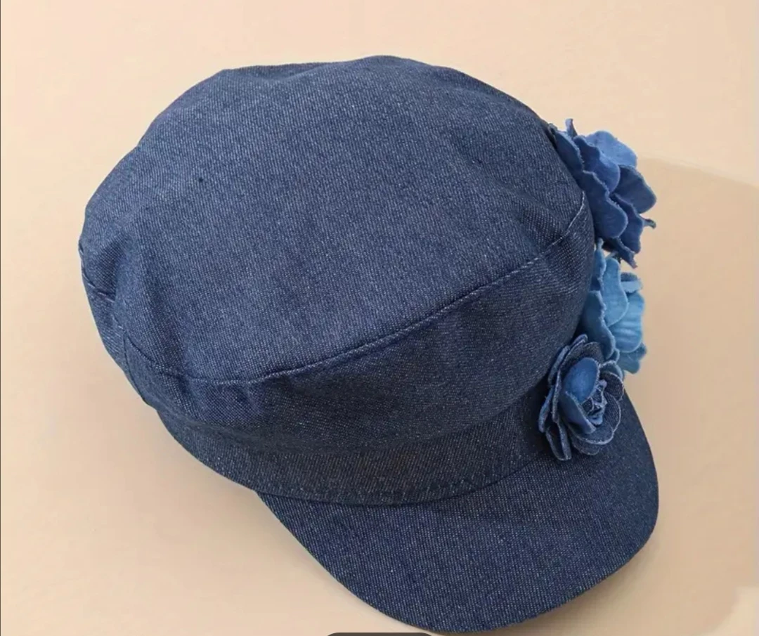 Cotton Denim Beret with Floral Embellishmen♥ - photo 2
