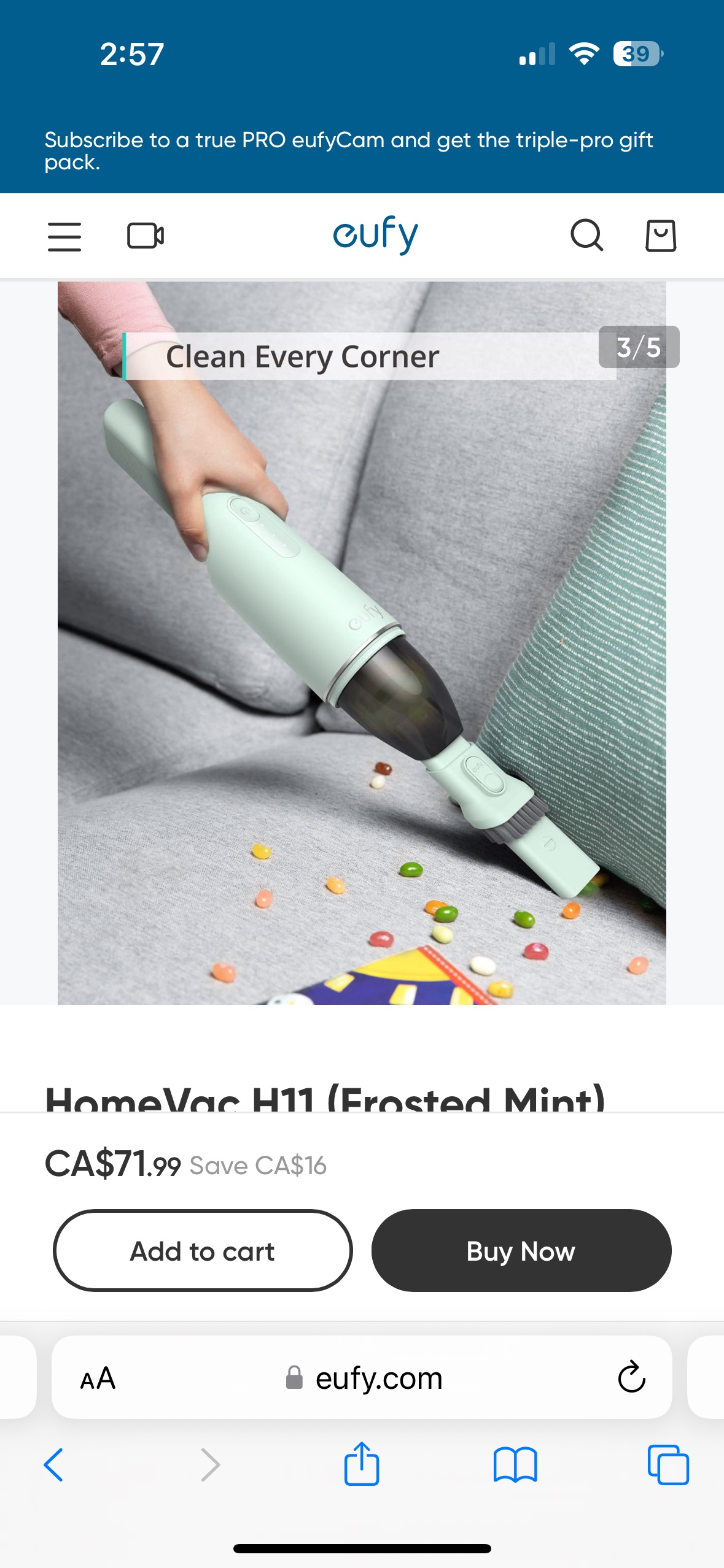 New Eufy HomeVac H11 frosted mint hand help portable vacuum - photo 3