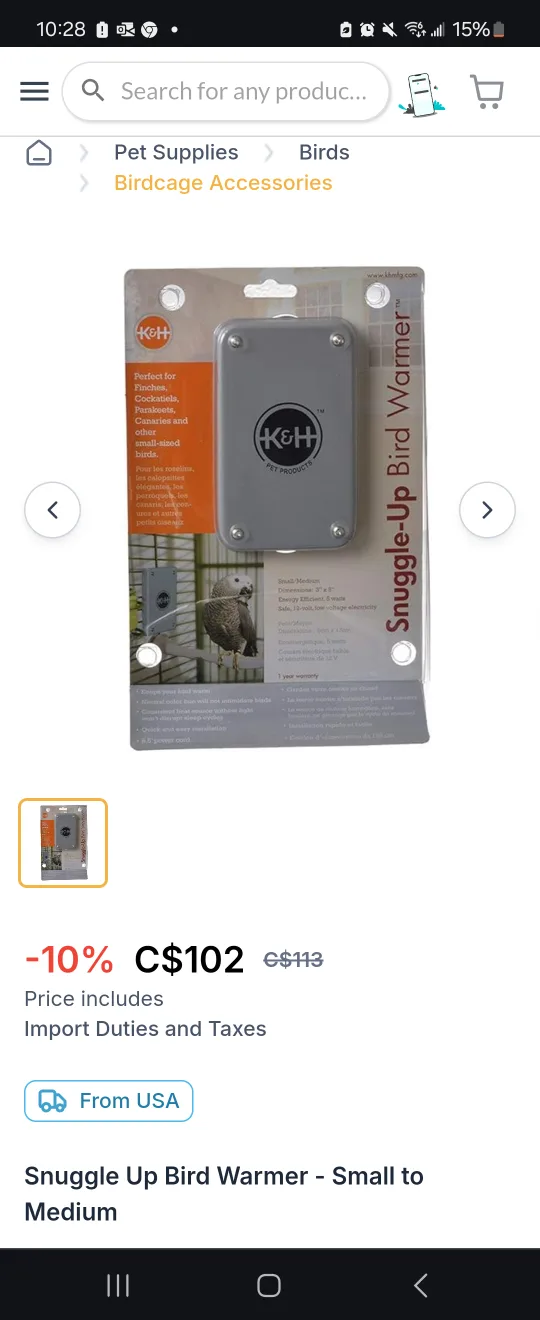 Snuggle-Up Bird Warmer, Bird Cage Heater (small exotic birds) 🥕 image indicator(2)