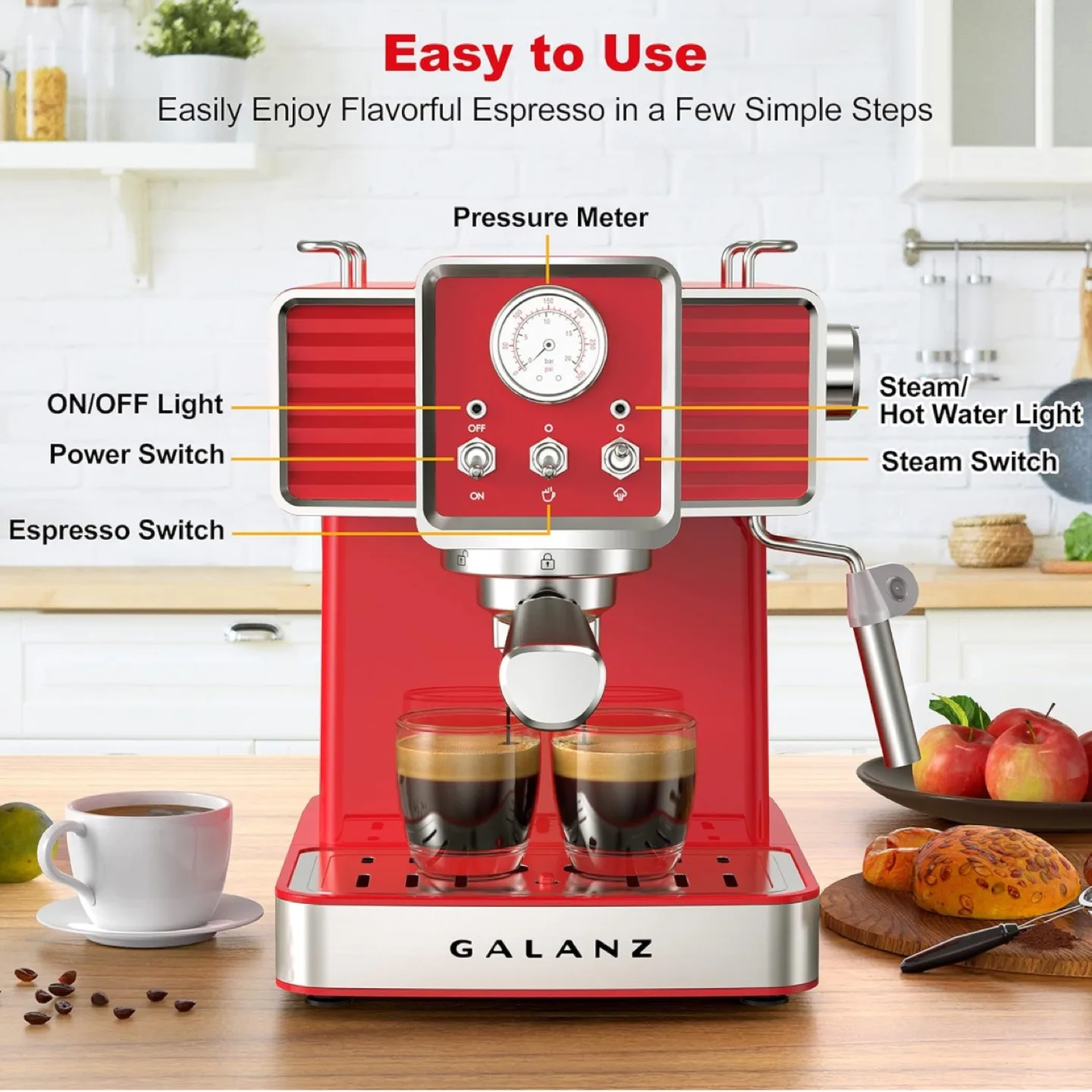 Galanze Retro Red Espresso Machine thumbnail