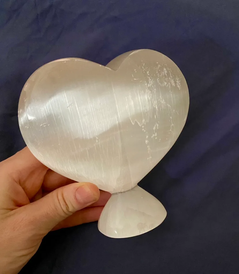 Large Genuine Moroccan Selenite Crystal Heart Sculpture image indicator(4)