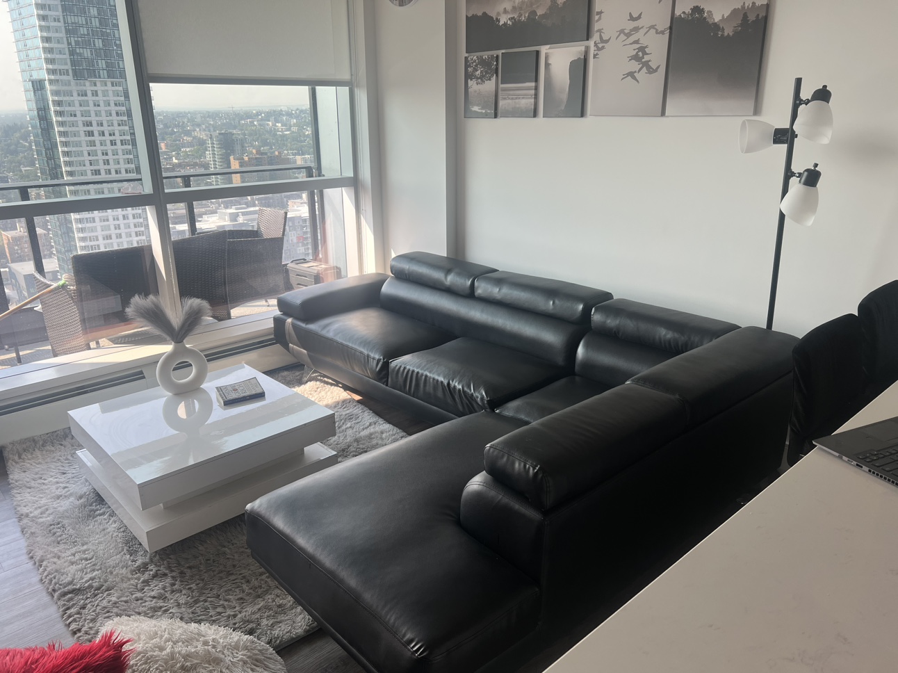 Black Leather Sectional Sofa - photo 4