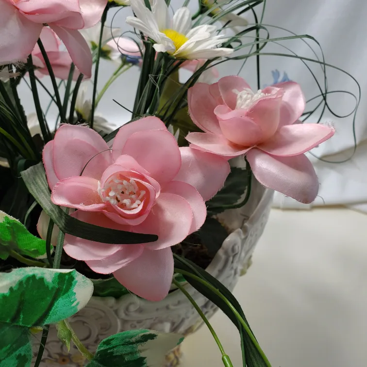 Artificial flowers in vintage planter image indicator(5)