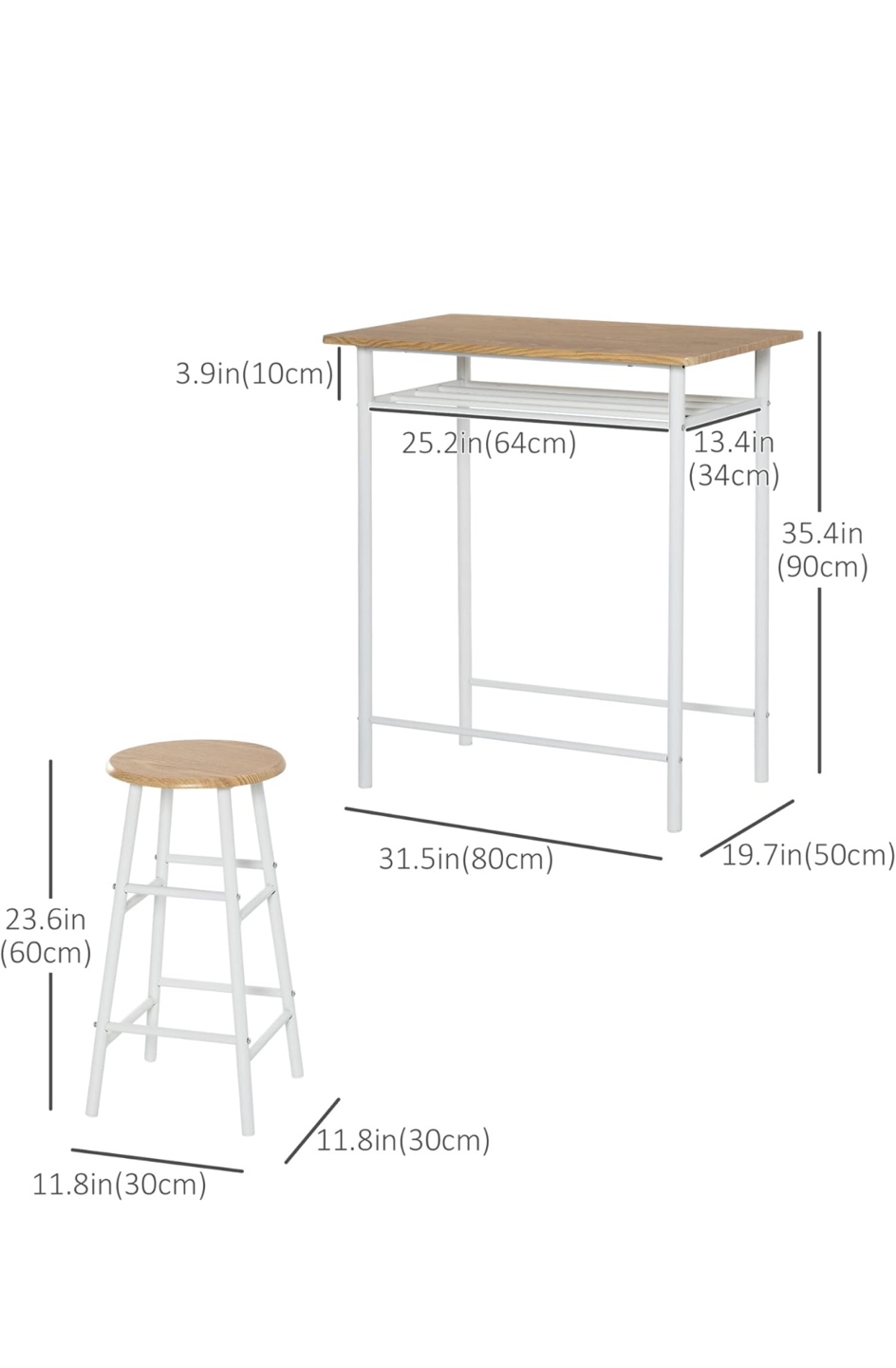 White Kitchen Table and Two Stools Set - photo 2
