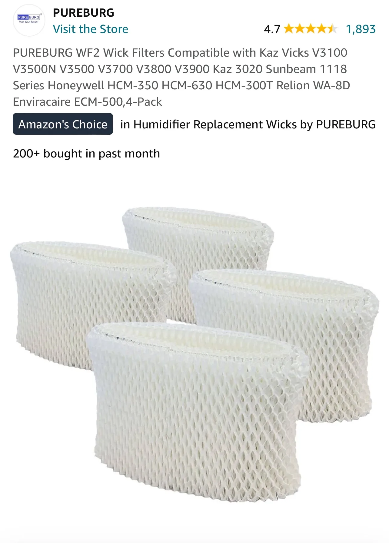 🧡PUREBURG 4-Pack Wick Humidifier Filters image indicator(3)