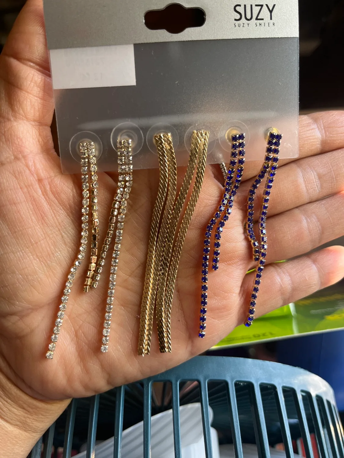 Gold and Blue Rhinestone Earrings image indicator(3)