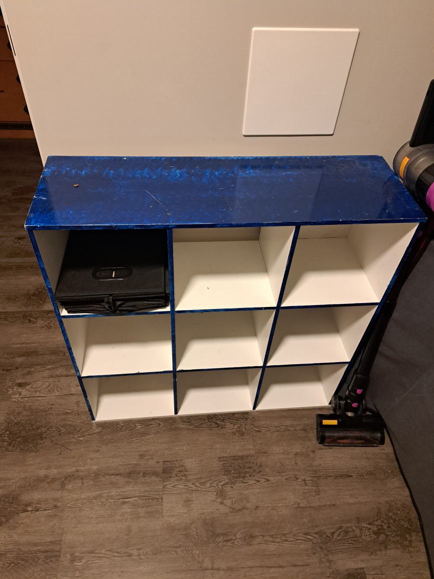 Blue and White Shelf Unit