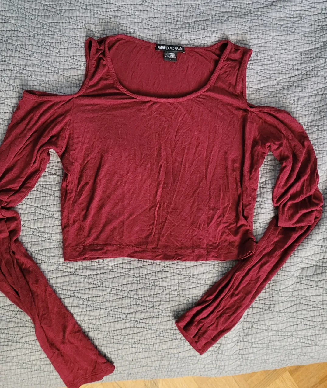 Womens Wine Red/Burgandy Open Shoulder Crop Top size large thumbnail