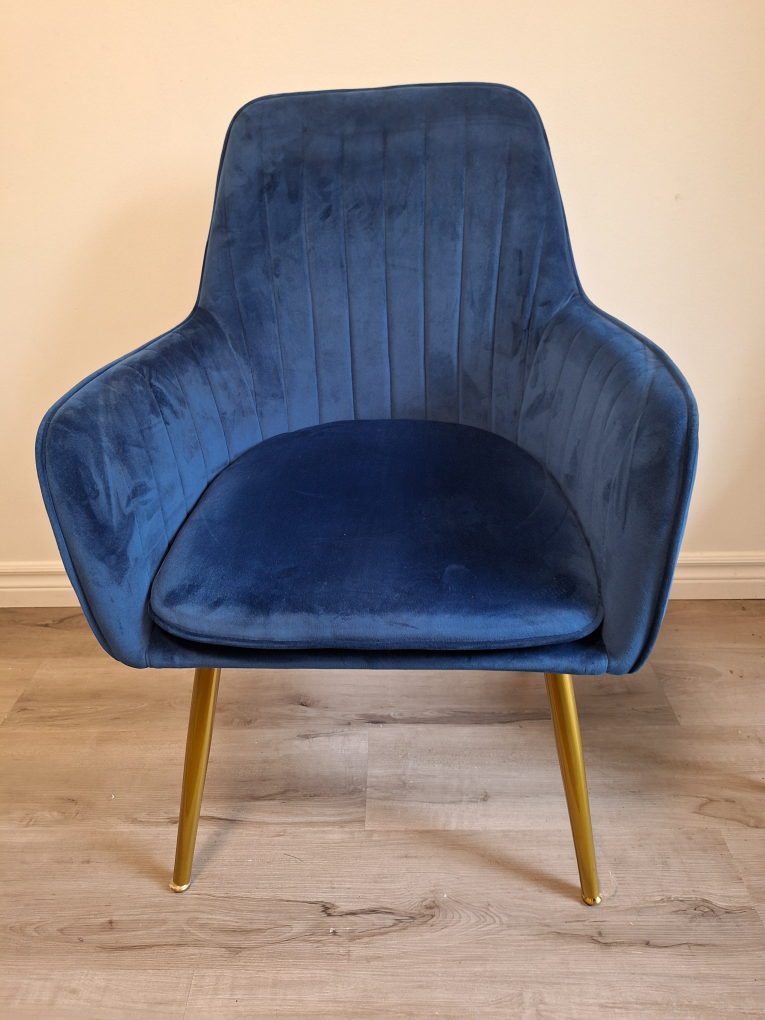 Set of 6 Blue Velvet Dining Chairs with Gold Legs - photo 2