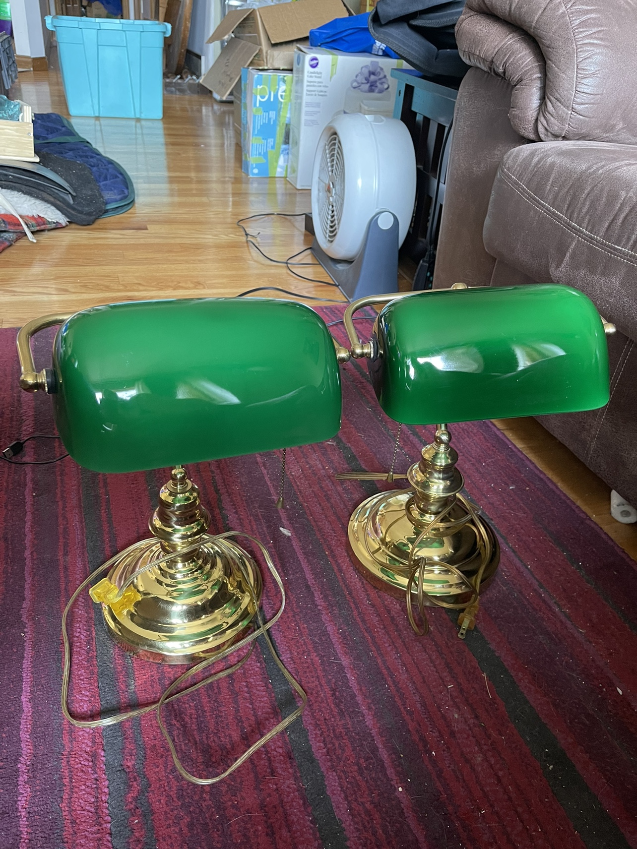 Pair of Green Banker's Lamps
