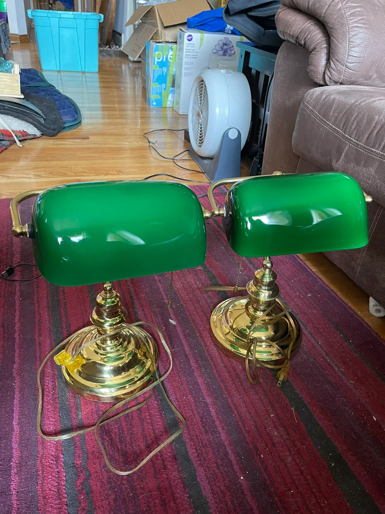 Pair of Green Banker's Lamps thumbnail