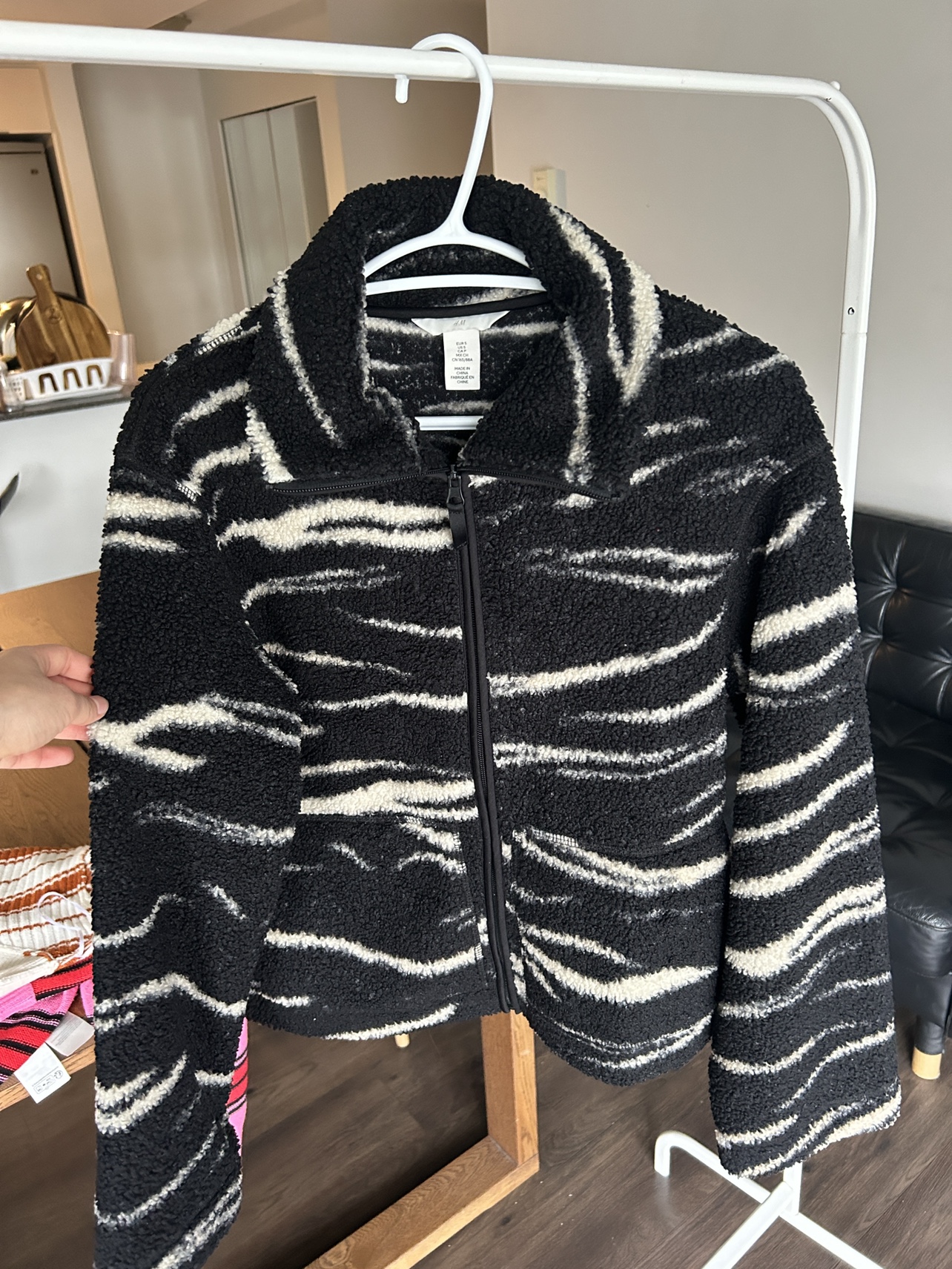 H&M Black and White Striped Fleece Jacket