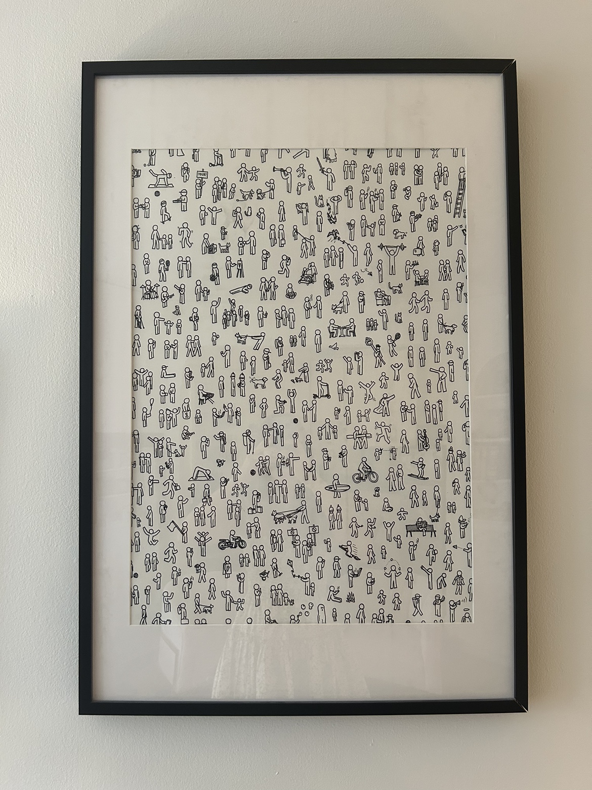 Framed Stick Figure Art Piece