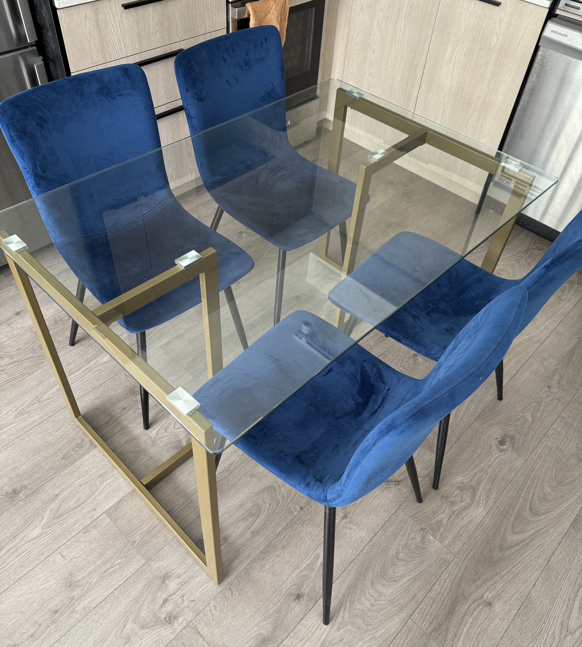 MOVING OUT SALE - Glass Dining Table with Gold Legs