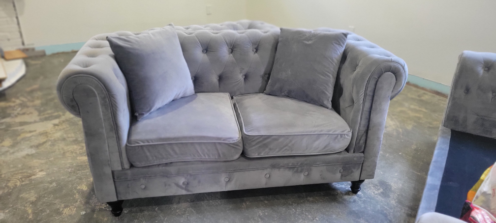 Grey modern velvet sofa set