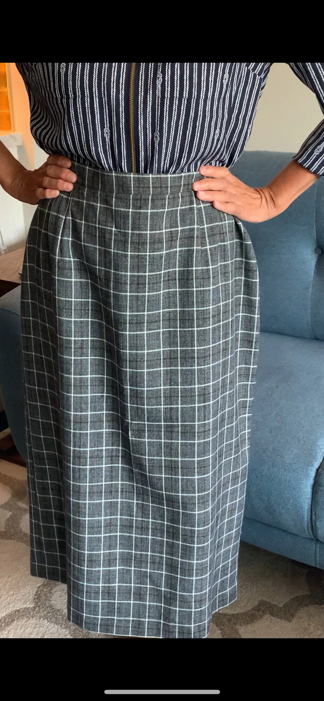 Vintage Grey, Blue, Black, and White Plaid Midi Skirt image indicator(3)