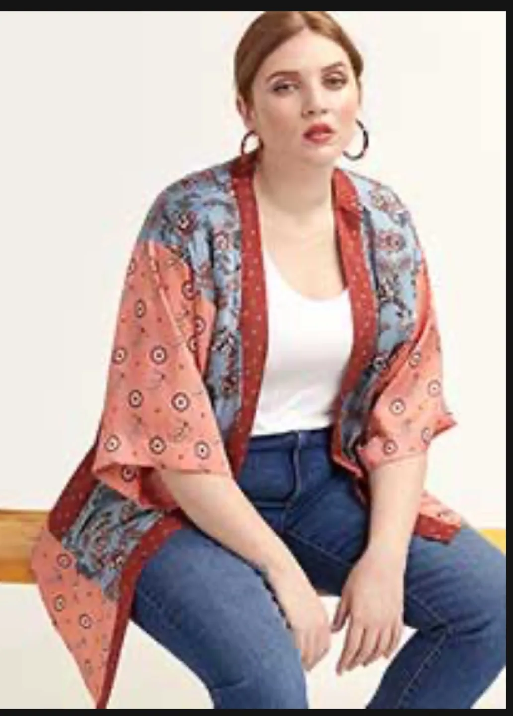 Printed satin patchwork Kimono - 3x - NWOT thumbnail