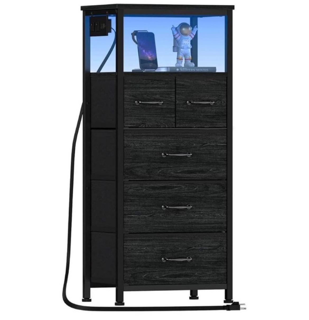 NEW Vertical Dresser with Wood Top Charging Station LED Lights