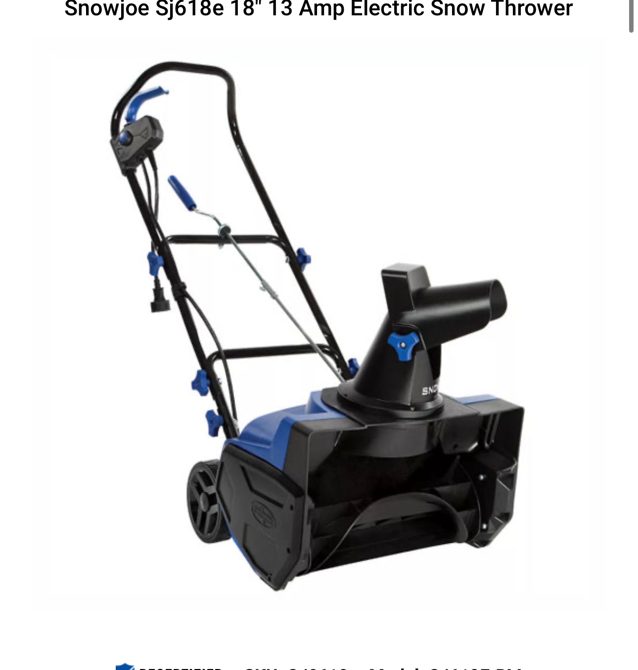 Snow Joe 18" Electric Snow Thrower