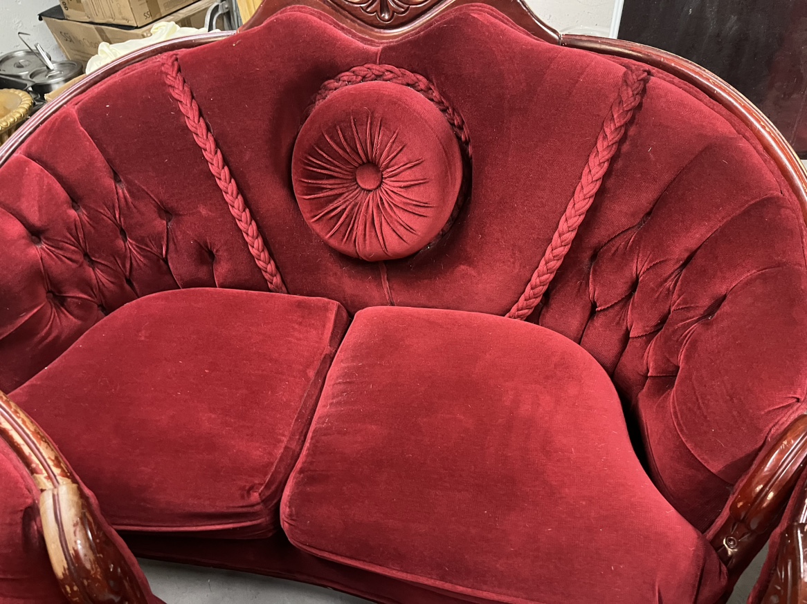 Red Velvet Sofa and Love Seat Set - photo 2