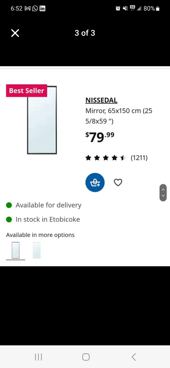 NISSEDAL Mirror, 65x150 cm (25 5/8x59")
