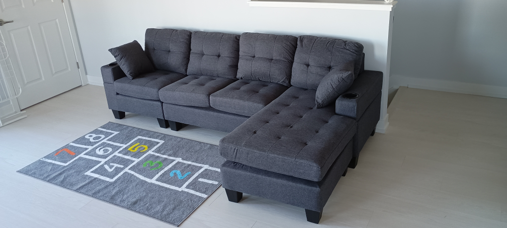 Grey Sectional Sofa, Reversible, Brand New