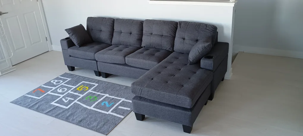 Grey Sectional Sofa, Reversible, Brand New