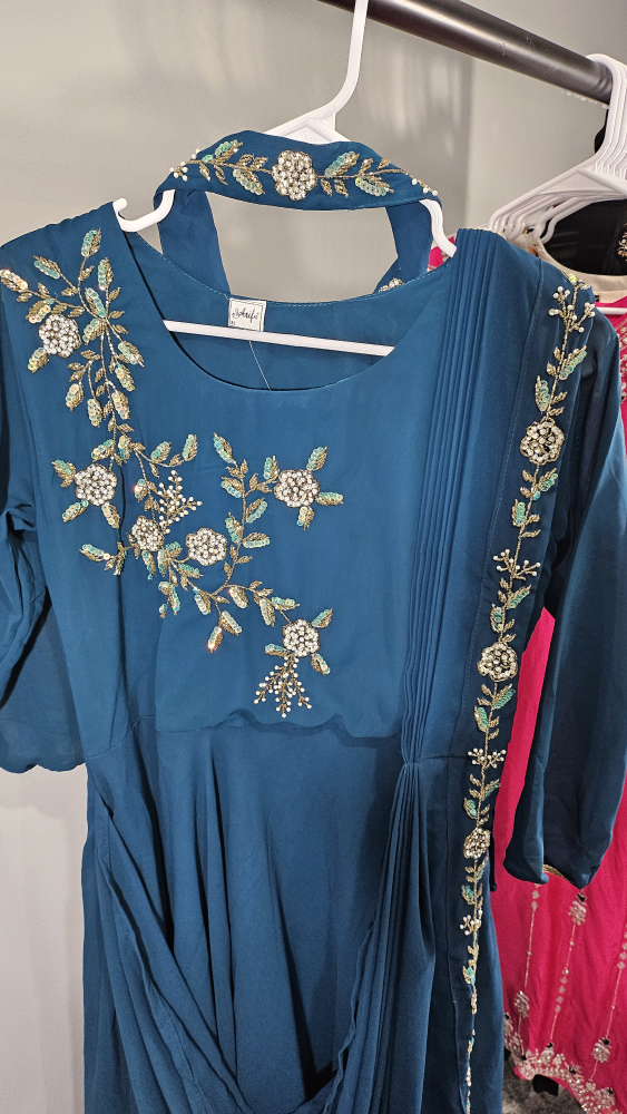 Teal Embroidered predated gown dress - photo 3