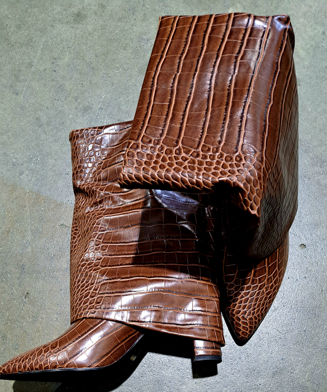 Ladies Crocodile Embossed Slouch Boots - 9.5