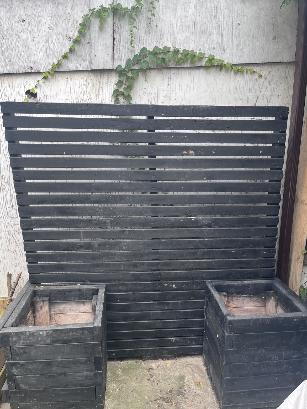 Black Wooden Planter Box with Privacy Wall