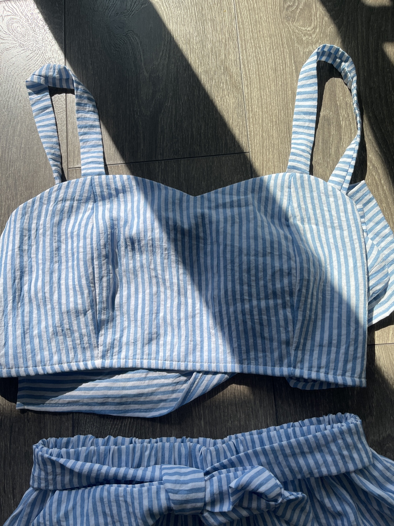 Blue Striped Crop Top & Shorts Set - photo 3