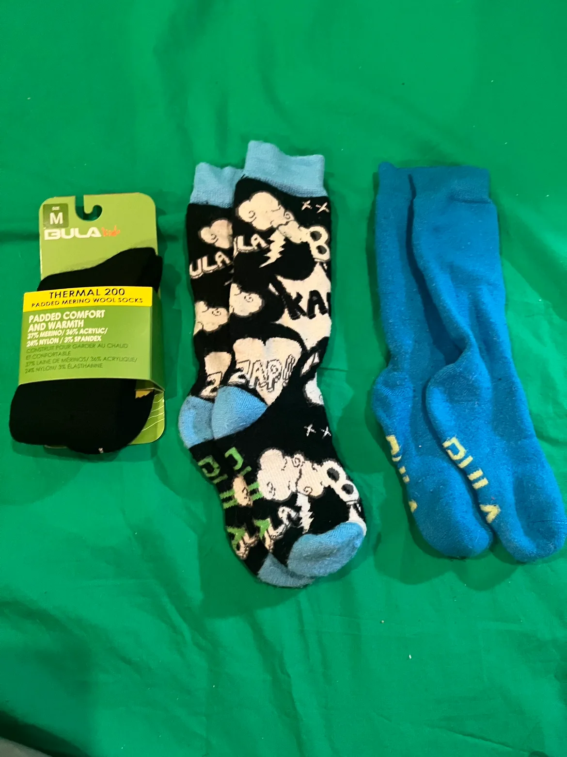 3 pairs of boys BULA KIDS ski Merino Wool socks - 9-11.5 kids image indicator(4)