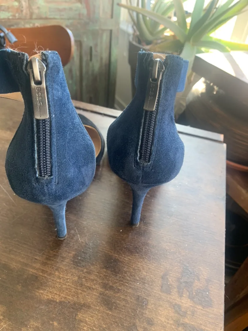 BCBG Generation Blue and Black ankle strap Heels image indicator(4)