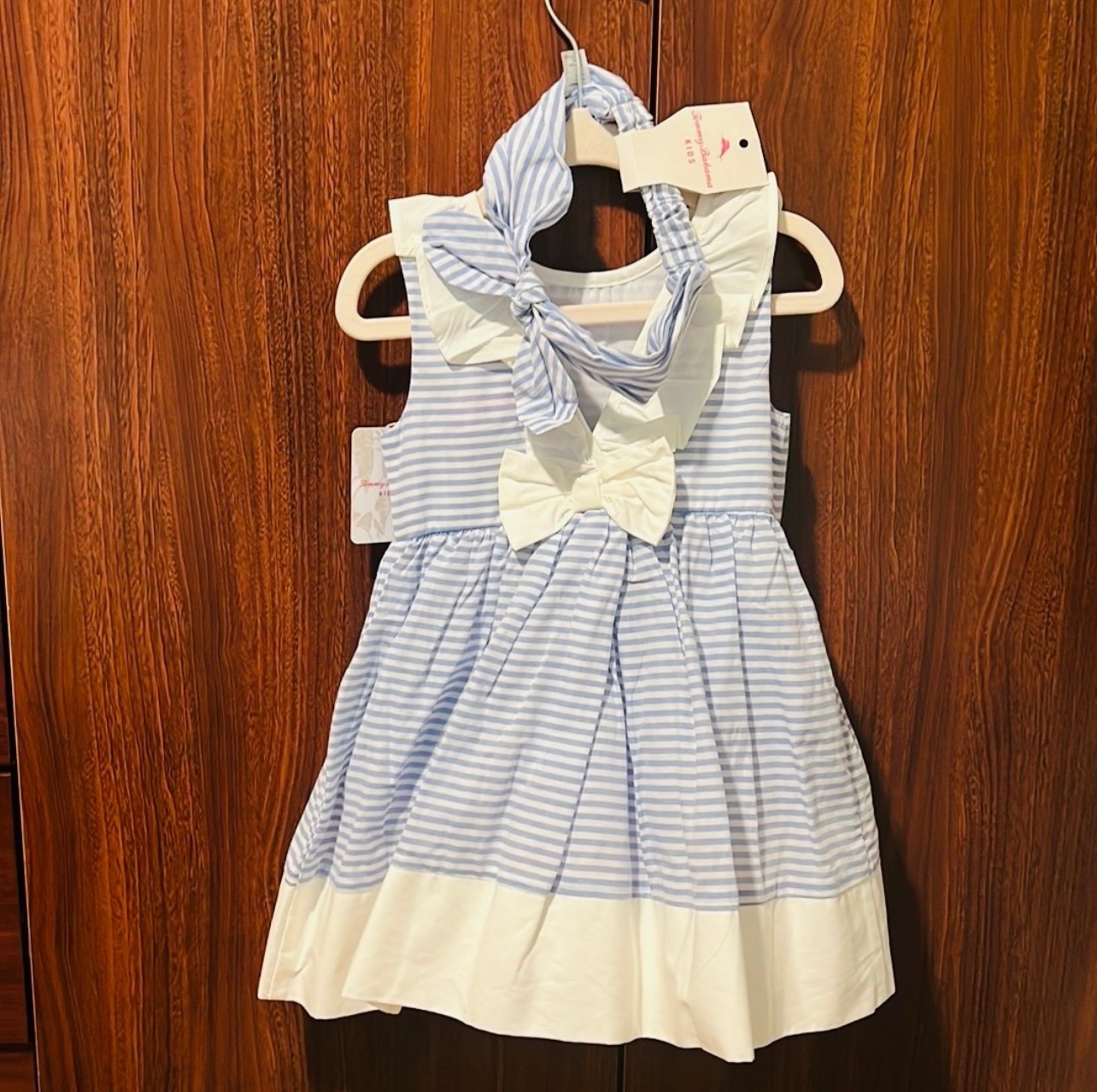 Blue and White Striped Dress with Bow - photo 3