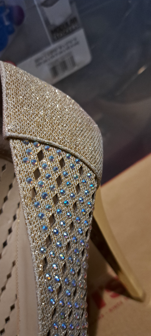 Gold Glitter Peep Toe Heels