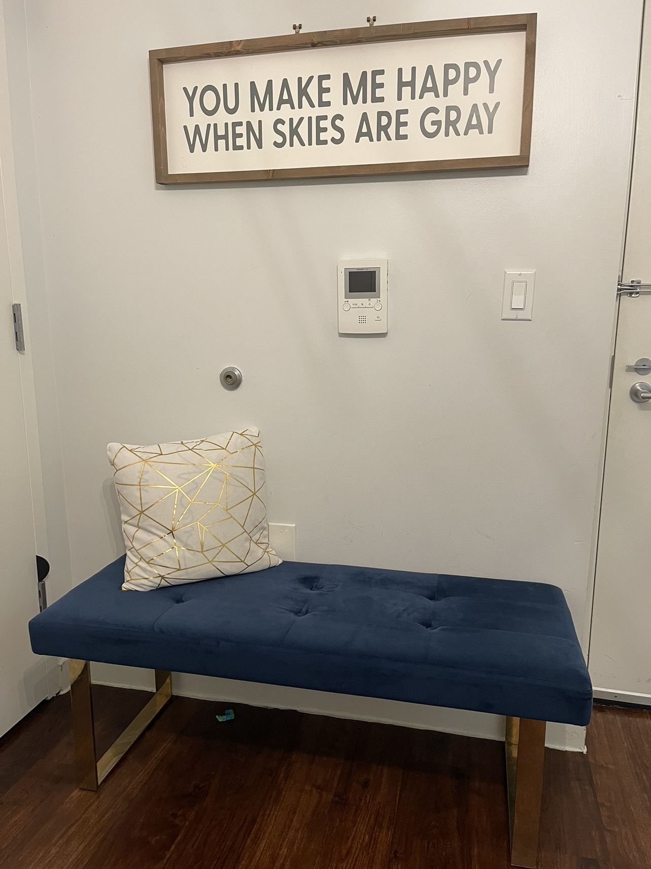 Blue Velvet Bench with Gold Legs - photo 2