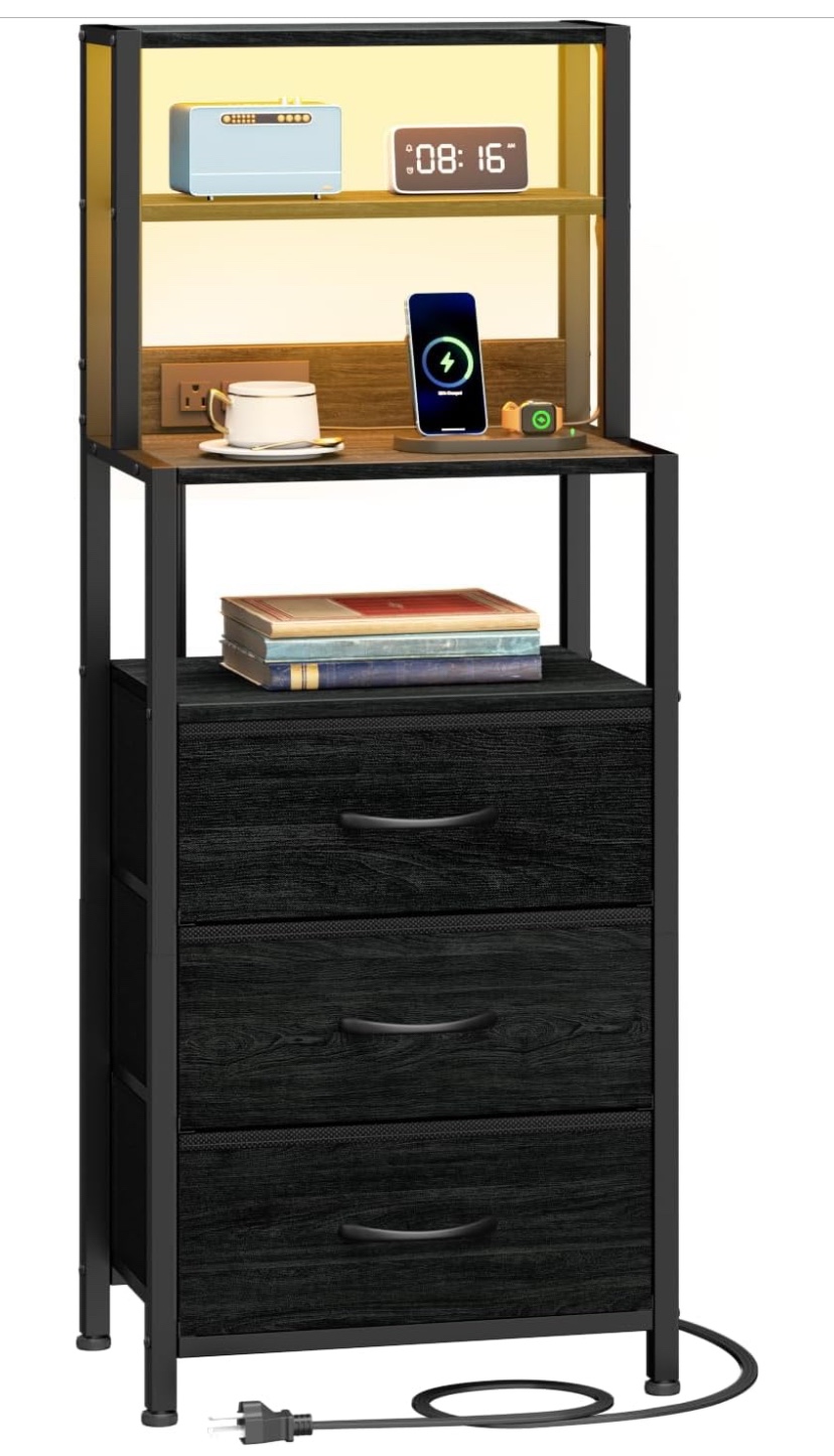 Black 3 Drawer Storage Shelf with Top Shelf and Outlets - photo 2