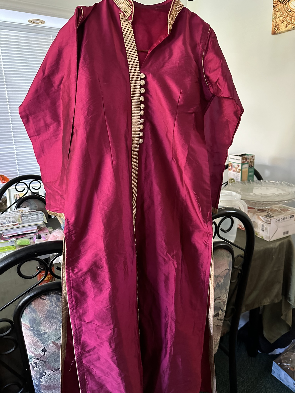 Burgundy satin kurta - photo 3